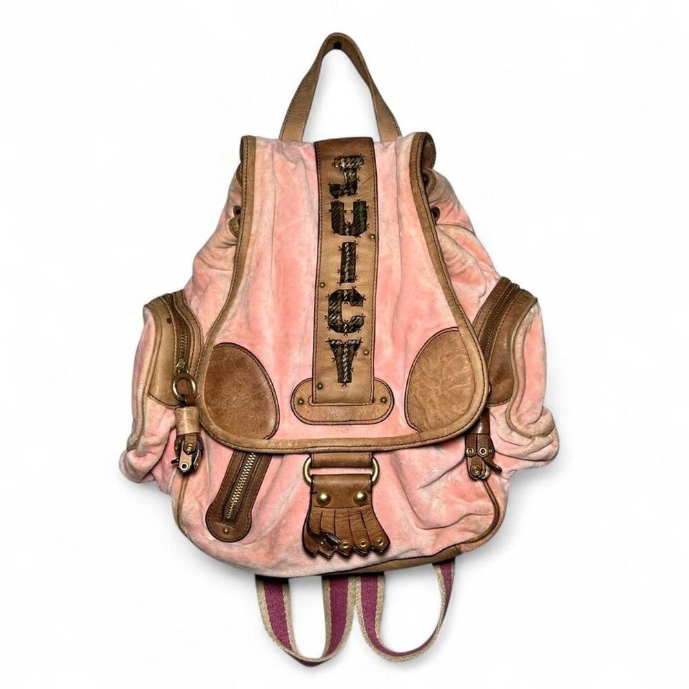 Rare Juicy Couture Pink Velour and Leather Backpack *Read Peeling Stains